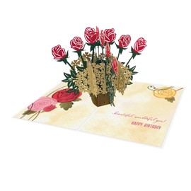 Designer Pop!, Birthday Pop Up Greeting Card – Floral Design with 3D Red Rose Bouquet, Card for Friends, Family and Special Someones (1 Card with 1 Cream Yellow Envelope)