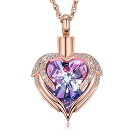 QGJNSGC Angle Wings Heart Urn Necklace for Men Women Cremation Jewellery Keepsake Memorial Lockets Jewellery Gifts Urn Pendant Ash Holder, Gemstone
