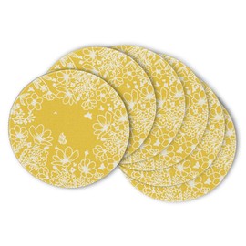 Artoid Mode Yellow Bloom Flowers Spring Round Placemats Set of 6, 15 Inch Summer Holiday Round Table Mats for Dining Decoration