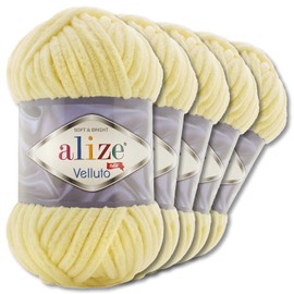 Wohnkult Alize 5 x 100 g Velluto Premium Wool 30 Selection Chenille Yarn Velvet Wool Amigurumi Blankets Accessore Clothing DIY (13 | Light Yellow)