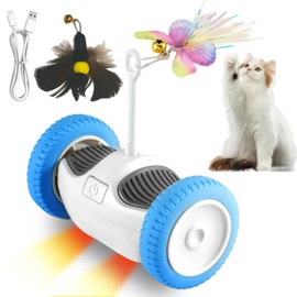 LUPAPA Interactive Cat Toy for Indoor Cats, Smart Cat Toys with 2 PCE Feathers, Automatic Moving Wheels Cat Toys for Kitten, Rechargeable Mouse Cat Toy for Bored Adult Cats