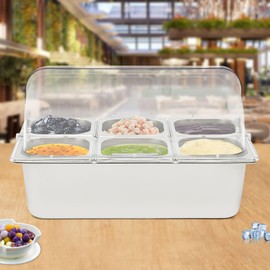 Countertop Chilled Food Display Container - Stainless Steel 6-Pan Serving FoodTray with Lid for Buffet, Condiments, Seafood, Fruit, Appetizers & More