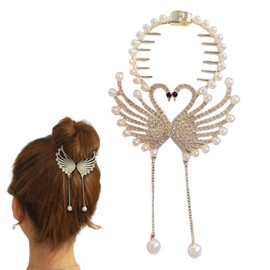 Traziewell Bun Maker Thin Hair Bun Maker Long Hair Clips with Ponytail Metallic Rhinestone Plates Claw Clip Wedding Sparkling Crystal Hair Pin for Women and Girls 0718