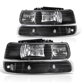 AJP Distributors Black Housing Clear Reflector Headlights Bumper Lights Driving Lamps Assembly Set Compatible/Replacement For Silverado Suburban 1500 2500 Tahoe 1999 2000 2001 2002 2003 2004 2005 2006