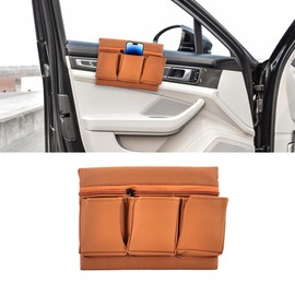 Couslcd Car Window Armrest Storage Box, Universal Multifunctional Leather Vehicle Side Door Organizer with Multiple Pocket, Comfortable Car Elbow Rest Pad, Automotive Accessories for Most Cars（Brown）