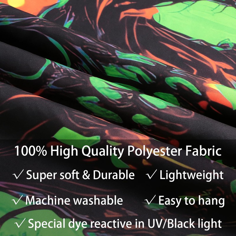 SparkLia Blacklight Fire Skull Tapestry, UV Reactive Burning Skeleton Horror