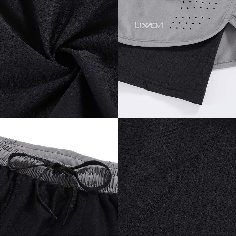 Lixada Men's 2 in 1 Running Shorts Quick Dry Breathable