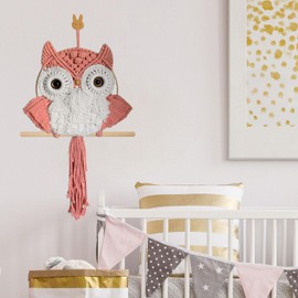ACEDSGN Macrame Wall Hanging Owl Dream Catchers Large Handmade Boho Woven Modern Wall Art for Kids Bedroom Dorm Nursery Chic Ornament Craft 24 x 13 inches （Pink）