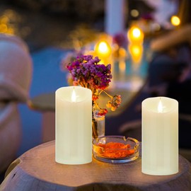 Tappovaly Flameless Flickering Battery Operated Candles 2pack Real Wax Pillar LED Candles with 10-Key Remote Control and 24 Hours Timer for Wedding, Party, Home Decoration (Ivory)