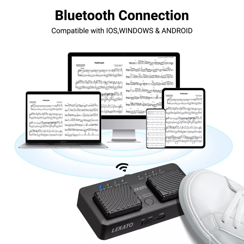 LEKATO Wireless Buletooth Page Turner Wireless Foot Pedal Music Page