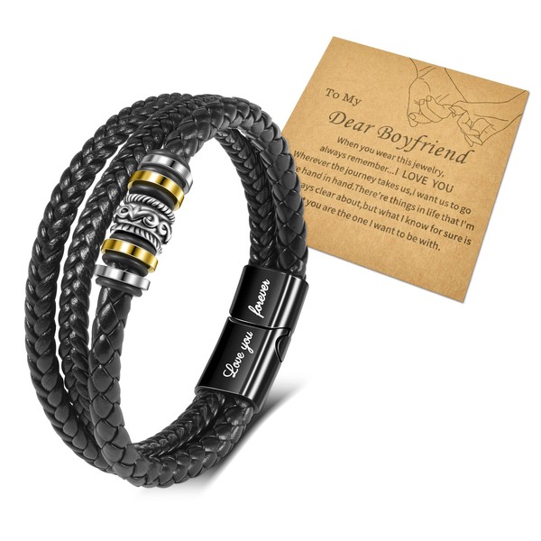 GBTBYS Boyfriend Gifts from Girlfriend, Boyfriend Bracelet Inspirational Leather Bracelet,