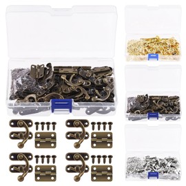 Glarks 20 Sets Antique Right Latch Hook Hasp Horn Lock Metal Swing Lock Clasp and 40Pcs Small Box Hinges with Replacement Screws for DIY Wood Jewelry Box Decoration (Bronze)