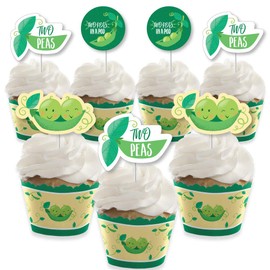 Big Dot of Happiness Double the Fun - Juego de 24 envoltorios para magdalenas y palillos para decoración de cupcakes