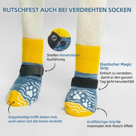 PUPTECK Anti Slip Dog Socks, Shoes with Grippers to Prevent Licking Hardwood Floors Traction, Rubber Boots & Paw Protectors for Small Medium Large Dogs Cold/Hot Pavement, Senior Dogs Booties Blue