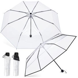 Fabbay 2 Pcs Clear Umbrella Transparent Portable Umbrella Compact Foldable Umbrella Manual Open Close Folding Umbrellas for Wedding Travel, Dating(Black, White)