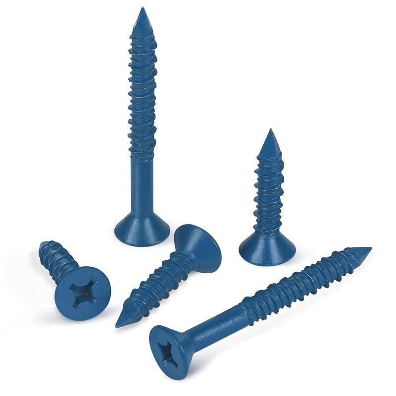 1/4" x 2-3/4" Concrete Screws, 50 PCS Blue Flat Head