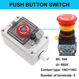 TWTADE e-Stop Push Button Switch with Box Outdoor IP67 Waterproof Emergency Stop Push Button Station Box 22mm 1NO 1NC Emergency Stop Switch with Protective Cover