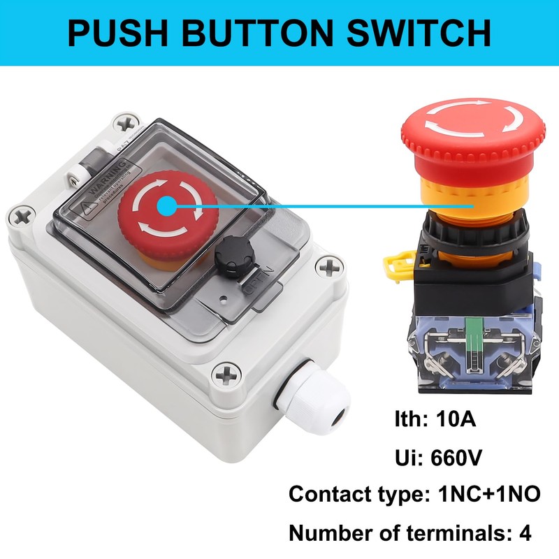 TWTADE e-Stop Push Button Switch with Box Outdoor IP67 Waterproof