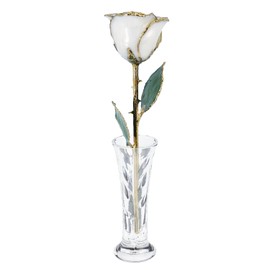 Forever Rose 24K Gold Dipped White Pearl Rose, The June Birthstone, A Unique & Everlasting Real White Pearl 24k Gold Dipped Rose, Hand Dipped, 11" to 12", with Elegant Clear Glass Bud Vase