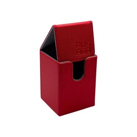 PUKARA Vertical Card Deck Box for TCG, MTG, PTCG. Card Storage with Magnetic Closure, Premium PU Leather, Includes 2 Dividers (Red and Grey)