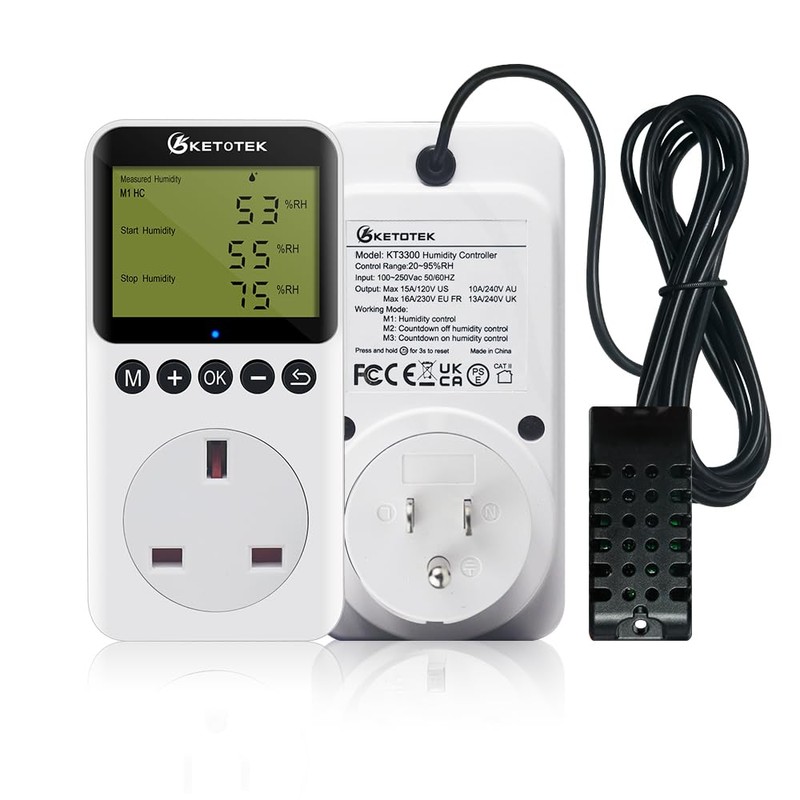 KETOTEK Digital Humidity Controller Plug Socket with Sensor Probe, Humidistat