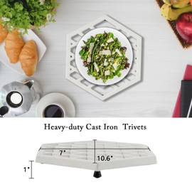 Hexagon Enamel Cast Iron Trivets White Metal Trivets for Kitchen Dining Table, Hot Dishes, Pots, Pans Heat Resistant to 1472°F, White