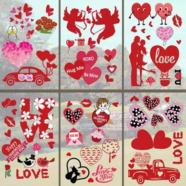Valentines Day Window Cling Heart Window Stickers Party Ornaments Supplies Decorations 8Sheets Removable Hearts I Love You Window Stickers Decals for Valentines Party Wedding, Anniversary Decor
