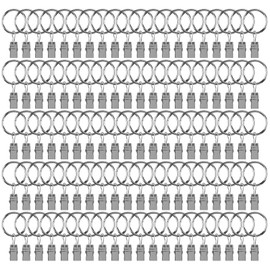 YIXNSW Pack of 100 curtain clips with hooks, curtain rings with clips, curtain clips with hooks, 25 mm inner diameter for curtains and curtain rods (silver)