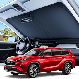 REEVAA 2025 Upgraded Windshield Sun Shade for Toyota Highlander 2020-2025 [Tailored Fit, 99% Sun Protection] Protect Interior & Keep Cool, Foldable Sunshade Car Accessories with Storage Bag