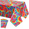 Newwiee 3 Pcs Tie Dye Tablecloth Rainbow Table Cloth 54