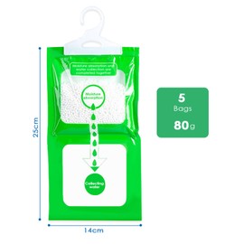 Dunkwckore 5 Packs 80 g Humidity Pack, Moisture Absorber, Dehumidifier Cabinet Moisture Absorber, Dehumidifier Wardrobe Bag for Hanging, Anti-Mould Hanging Dehumidifier