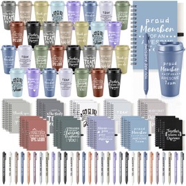 Teenyyou 90 Pcs Employee Appreciation Gift Set, 16oz Tumbler with Lid Notebook Pen Bulk Thank You Gift Holiday Party Favor for Office Coworker Teacher Staff Team (Dark Color,Elegant Style)