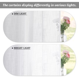 RYB HOME Semi Sheer Linen Curtain - Half Transparent Privacy Sunlight Glare Filtering Boho Drapes for Living Room Bedroom Window, Width 52 x Length 63 inch, White, 2 Panels