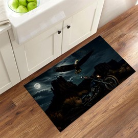 Turamurra Bald Eagle Motorcycle Indoor Door Mat Gifts, Floor Area Rug for Entryway, Living Room or Bathroom, Non-Slip American Biker Doormat Home Decor Rug 17x29.5 Inch