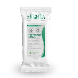 Saugella Attiva, Salviettine Intime Antibatteriche, pH 3.5, con Estratto di Timo, ottimo Post Parto, in Gravidanza, Durante il Ciclo Mestruale, in Palestra o in Viaggio, 15 Salviette Monouso