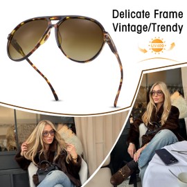 Bouryo Retro Oversized Aviator Sunglasses - UV400 Polarized 145mm Frame Unisex Vintage Style for Driving/Fishing