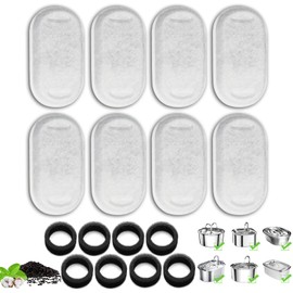 8 Pack Cat Water Fountain Filters,Cat Fountain Replacement Filters for 108/3.2L& 67oz/2L Stainless Steel Dispenser with 8 Pre-Filter Sponges, Fountain Filter for Pet Drinking Fount,Dog Water Fountain