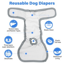 Female Dog Washable & Reusable Period Diapers for Doggie in Heat, Adjustable Comfortable Suitable for Large, Medium and Small Puppy Doggy Pack of 3 Female Dog Pants