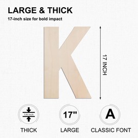 MGTECH 17 Inch Large Wooden Letter K, 1/4 in Thick Big Wood Letter for Crafts and Wall Decor