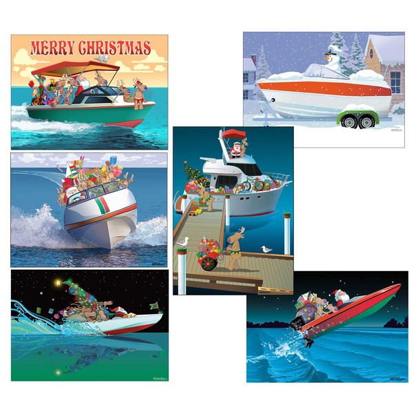 Boat Christmas Card Variety Pack - 24 Cards & envelopes