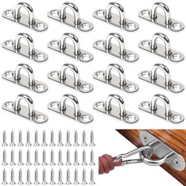 NINGYER Pack of 16 Stainless Steel U-Shaped M5 Eye Plate with 32 Screws, M5 Stainless Steel Eye Plate for Camping, Mounting Hooks, Awnings, Decks (Silver)