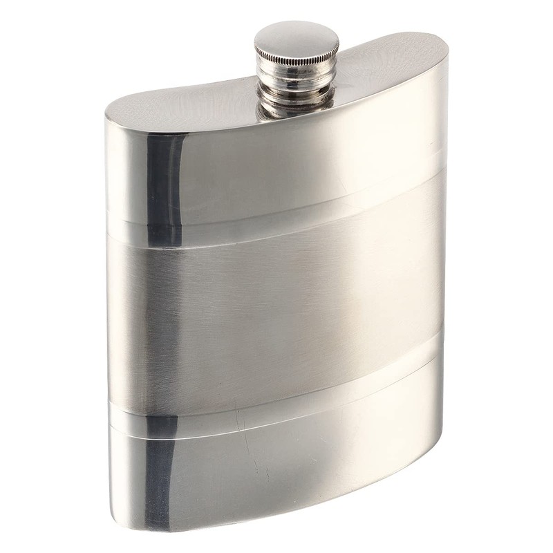 Pewter Hip Flask Made in England Satin Band 6 oz