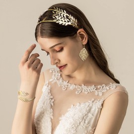 MILACOLATO Greek Goddess Accessories 6 Pcs Goddess Headpiece Costume Accessories Set for Women Golden Crown Earring Coil Upper Armband Bracelet