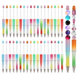 Auch 36 Pieces Plastic Beadable Pen Bead Ballpoint Pen Assorted Bead Pen Shaft Black Ink Rollerball Pen for Teens Students School Office Supplies