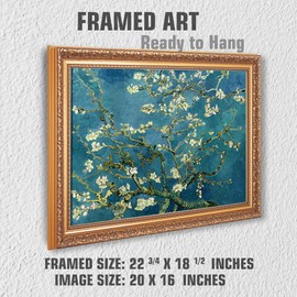 Almond Blossom by Vincent Van Gogh Framed Size:18X22 inches,Image Size:16x20 inches,Gold Frame The World Classic Art Reproductions,Wall Art for Home Decor