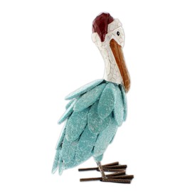 The Bridge Collection 12" Wooden Baby Pelican Figurine with Sparkling Santa Hat - Coastal Christmas Shore Bird Decor for Beach -Themed Holiday Displays