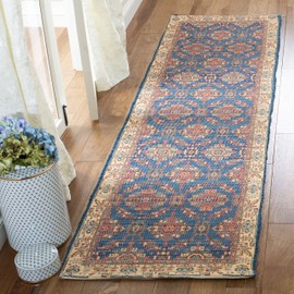 Safavieh Saffron Collection SFN539N Handmade Boho Chic Distressed Cotton Runner, 2'3" x 8' , Navy / Beige