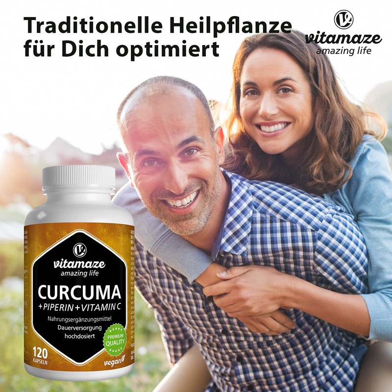 High-Dose Turmeric + Piperine Curcumin + Vitamin C Capsules Vegan