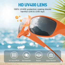 DEAFRAIN Polarized Sports Sunglasses for Men Women Driving Fishing Cycling Running Golf Orange Glasses Wrap Around Goggles UV400 Protection
