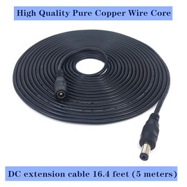 WFYZQLJE 2pcs black 16.4 foot (5 meter) DC male and female extension cables, 5.5mm x 2.5mm plug connection cables, DC power adapter connection cables, used for LED light strips, camera monitoring, etc
